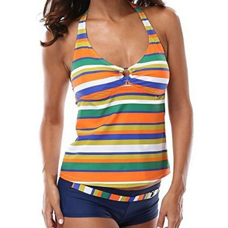 

Bkning 5XL Plus Size Bikini Women Swimwear Swimsuit 2017 Push Up Two Piece Tankini Stripe Backless Biquini Large Size Swim B342