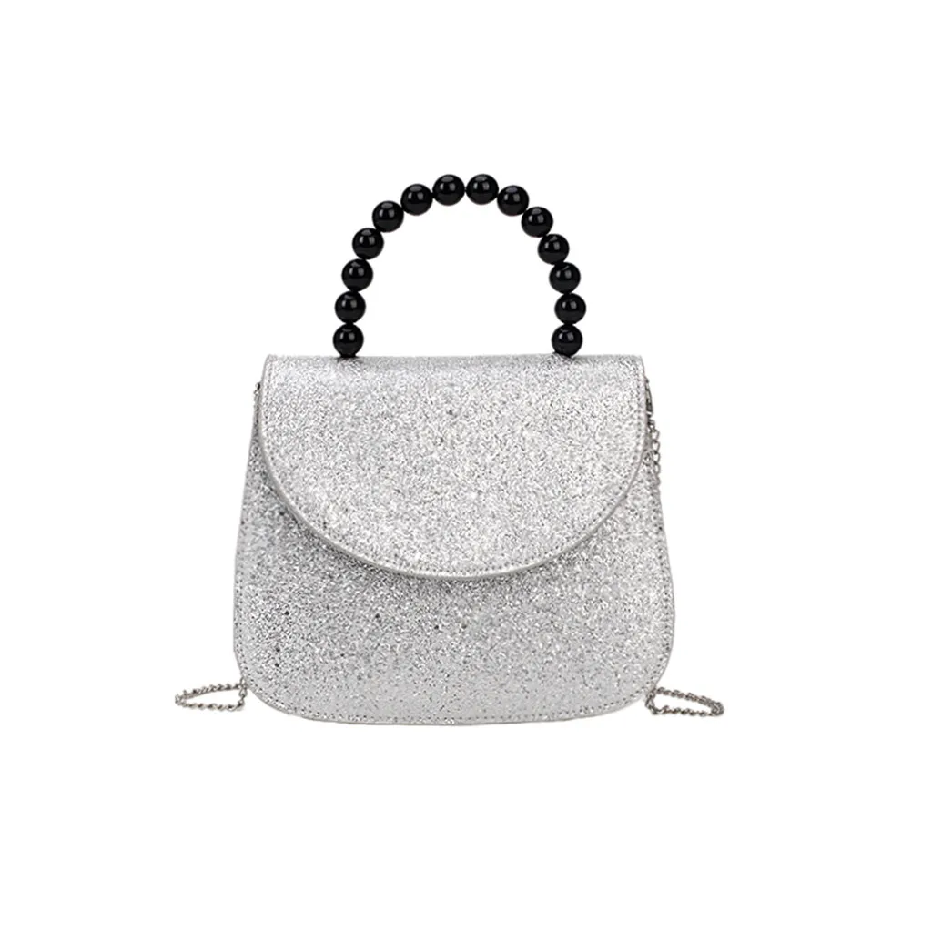 

Pearl bling Crossbody Chain Bag lady Fashion Pure Color Leather Messenger hand Bags femme Dress evening silver bag designer new