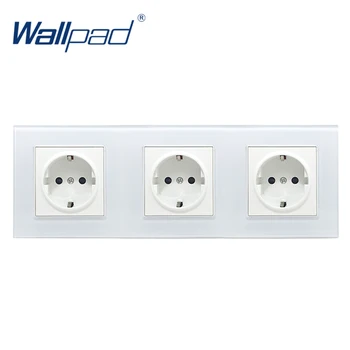 

Triple EU Socket Wallpad Crystal Tempered White Glass Panel 16A EU 110V-240V 3 EU Wall Socket 258*86MM Size