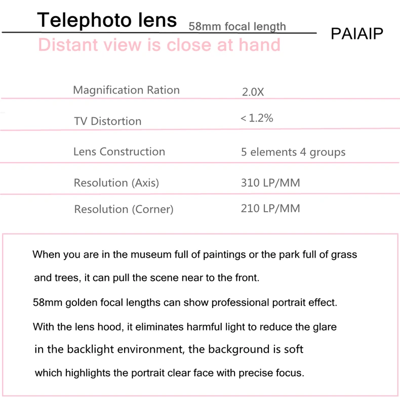 The 3rd Gen. phone telephoto lens, Original 2X Teleconverter Lens cell phone camera lens for iPhone Samsung XR Android phone micro lens for phone