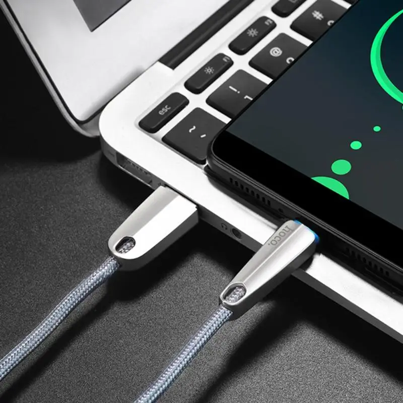 

HOCO 2m/6.56ft Nylon Braided Smart Power Off LED Type-C USB Fast Charging Data Sync Charger Cable for Android Phones Promotion