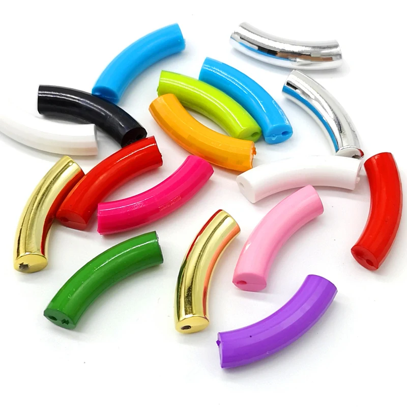 

10 Pcs Bent Pipe Beads Gold Silver Colorful 8x33mm Beads for Jewelry Making Bracelet Pendant DIY