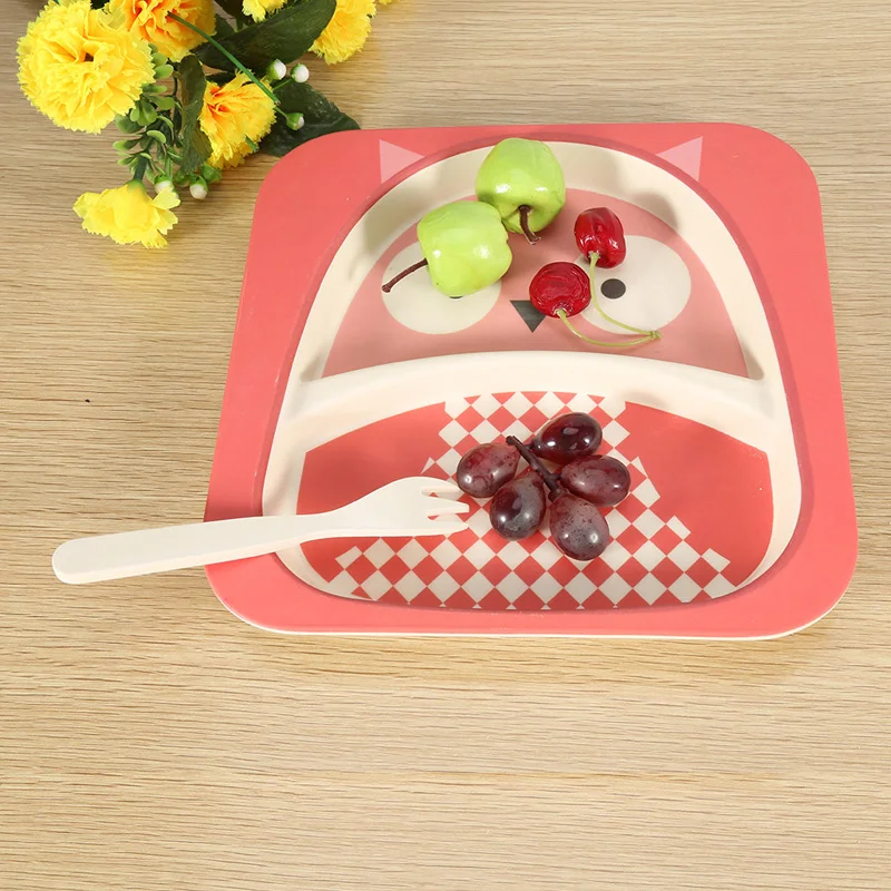 5Pcs Cartoon Bamboo Tableware Animal Baby Feeding Food Bowl Infant Kids Plate Eco-friendly Cute Children Baby Eating Food Bowl