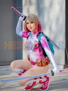 

Custom Gwenpool Costume With Mask 3D Printed Spider Gwen And Deadpool Amalgam Costume Halloween Zentai Bodysuit For Woman Lycra