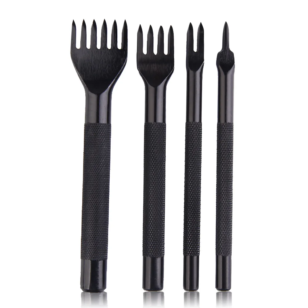 

4Pcs Leather Craft Tools Black Steel Leather Hole Punches 1 2 4 6 Prong Diamond Point Chisel DIY Leathercraft Tools