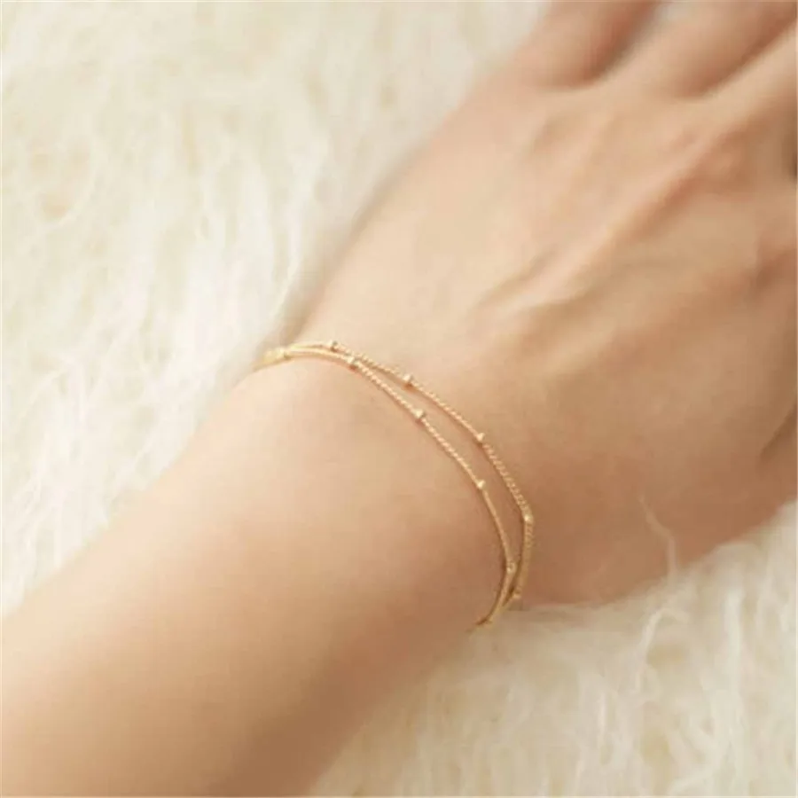 

NEW Summer bracelets & bangles Dainty Double-Layer Satellite Chain Gold Bracelet Wedding Gift
