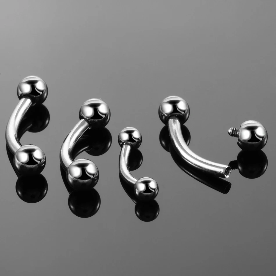 10Pcs/lot 16G Titanium Eyebrow Piercings Internally Threaded Curved Banana Rings Helix Earring Eyebrow Rod in Tongue Lip Rings