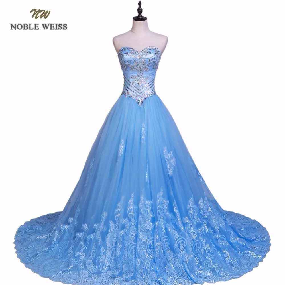 

Vestido Festa Longo Blue Party Dresses Tulle Lace Beaded Crystal A-line Sweetheart with Jacket Formal Evening Gowns Custom Made