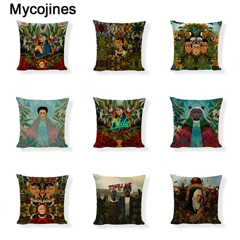 

Mexican Female Painter Cushion Cover Halloween Party Decor Pillow Covers Linen Throw Pillow Cases Home Decor Bedroom Sofa Chair