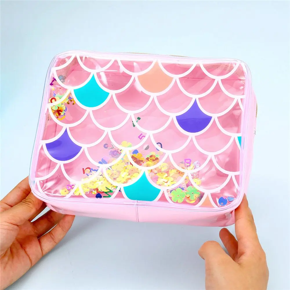 

Hot Mermaid Cosmetic Bag Women Handbag PVC Transparent Large Capacity Makeup Bag Organizer Toiletry Case Jelly Travel Wash Bag