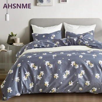 

AHSNME Simple White Lily & Grey Bedding Set American Size Suitable for King Queen Twin Quilt Cover Home Textiles