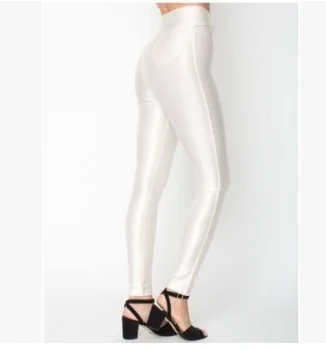 Американский стиль Карандаш Брюки Блестящие Брюки в стиле диско Высокая талия женские брюки леггинсы брюки - Цвет: white