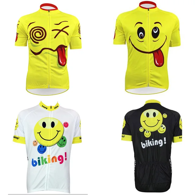 2016 men funny face smile bike jersey black cycle clothing yellow cycling jersey lover's novelty