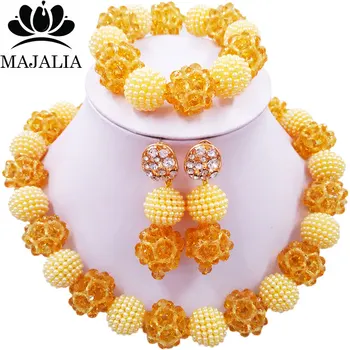 

Majalia Fashion Nigeria Wedding African Beads Jewelry Set Champagne Crystal Plastic Pearl Necklace Bridal Jewelry Sets 1ZS029