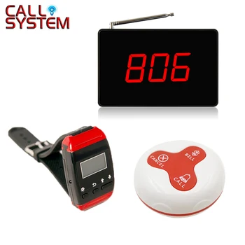 

Best Price Most Popular Wireless Restaurant Table Calling System 433.92mhz Waiter Caller ( 2 display+1 watch+22 call button )