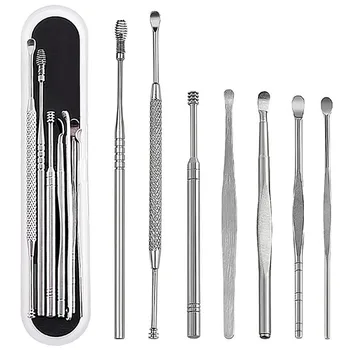 

7pcs/set Ear Wax Pickers Stainless Steel Ear Pick Wax Remover Curette Ear Pick Cleaner Ear Cleaner Spoon Care Clean Tool