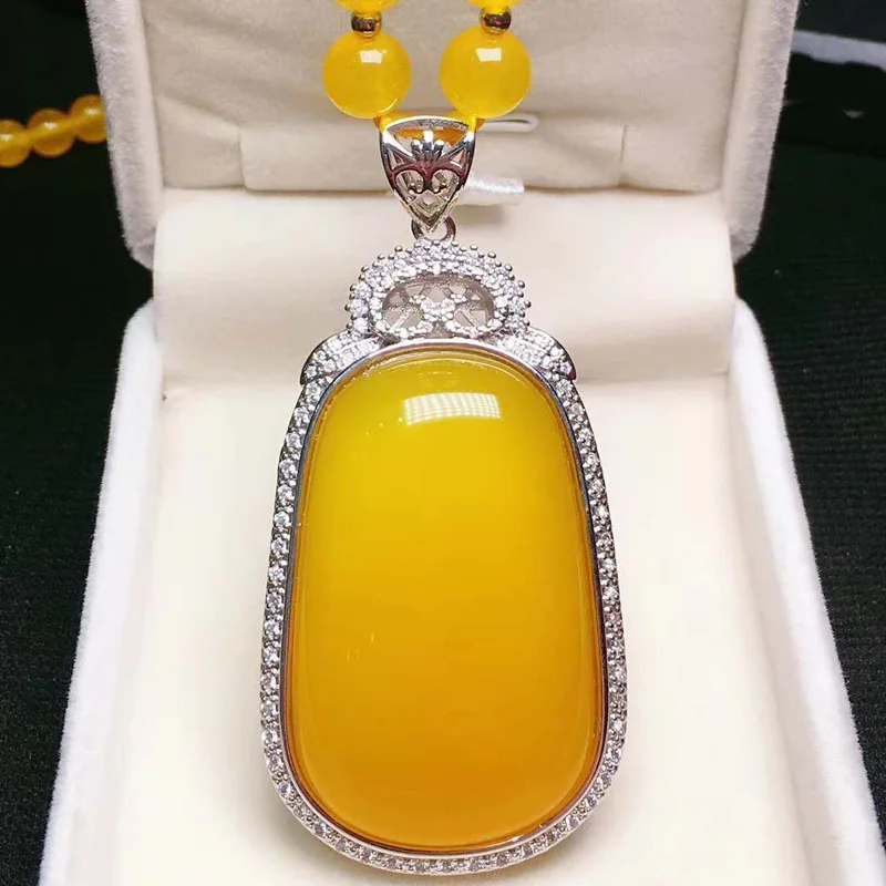 

yu xin yuan fashion jewelry natural yellow jade pendant with bead necklace 925 silver inlaid charm women