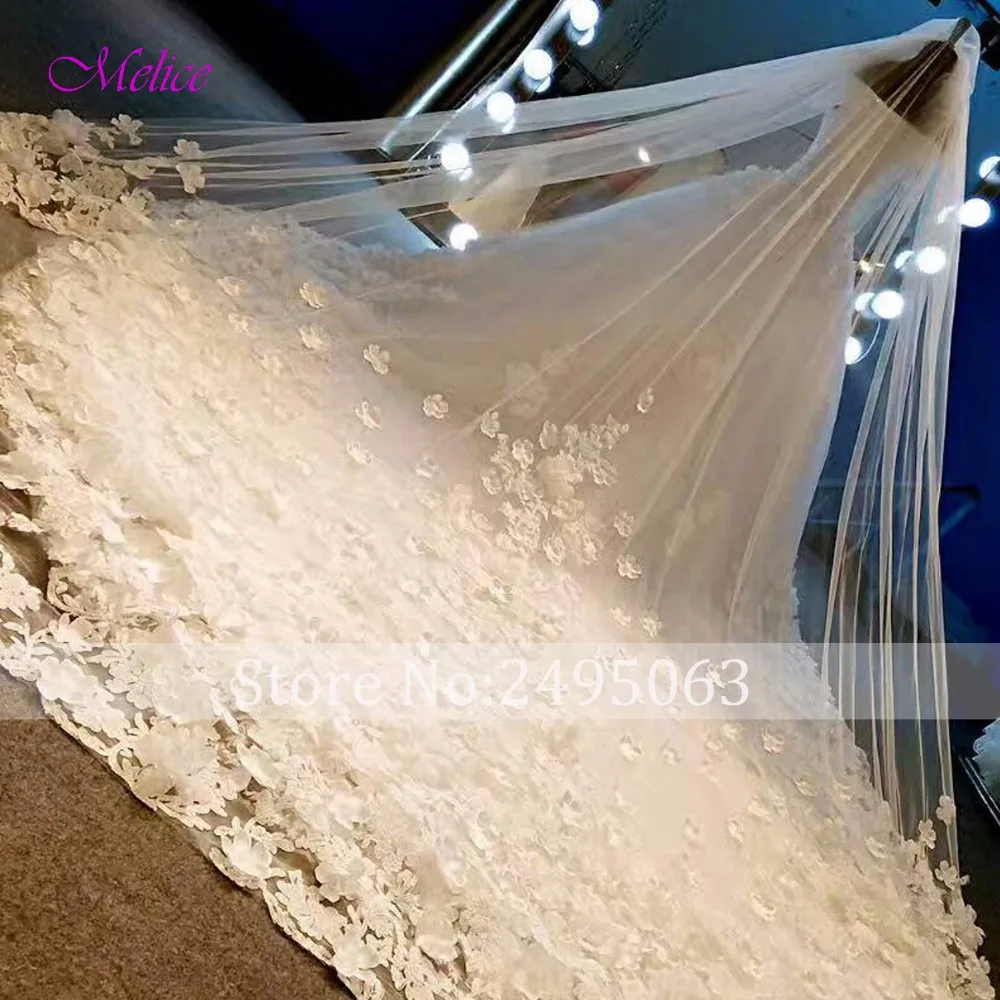 ^*Best Offers Melice Boothals Lace Kralen Bloemen A-lijn Trouwjurken 2019 Prachtige Applicaties Kapel Trein Trouwjurk Vestido de Noiva