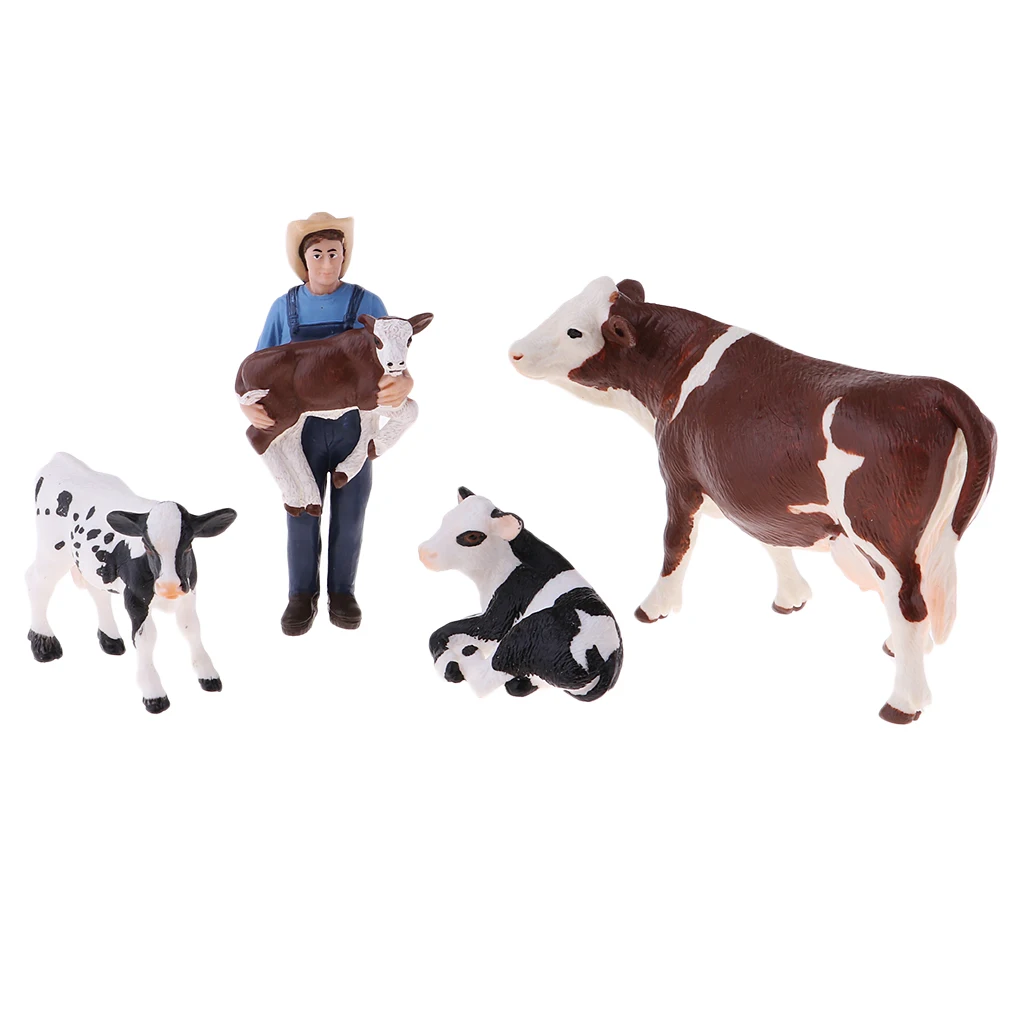 

Educational Farm Animal Figures Playset with Farmer & 4 Cows Model Kids Baby Children Educational Learning Toys Gift