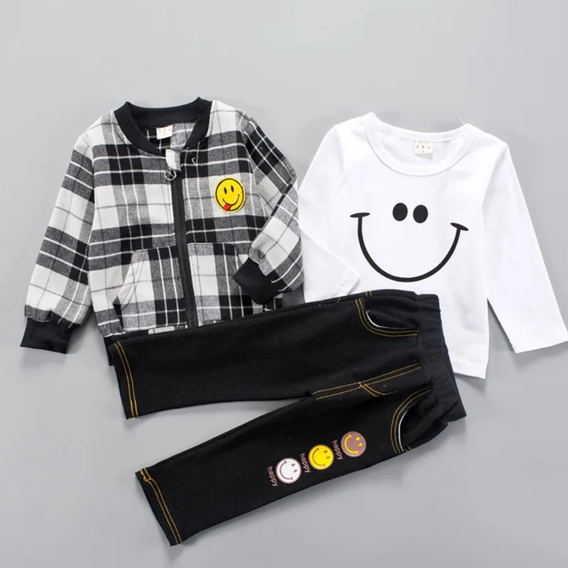 

Children Clothing Boys Cloting Sets 3pcs Suit Plaid jacket +Long-sleeve Shirts+jeans for Boy's Gentleman Party Dress