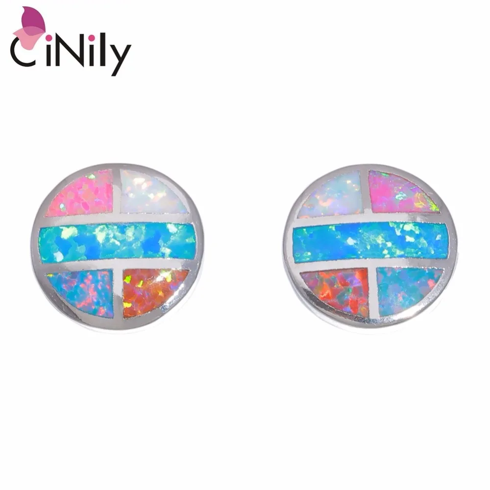 

CiNily Created Multi-colors Fire Opal Silver Plated Wholesale Hot Sell for Women Wedding Stud Earrings 12mm OH4500