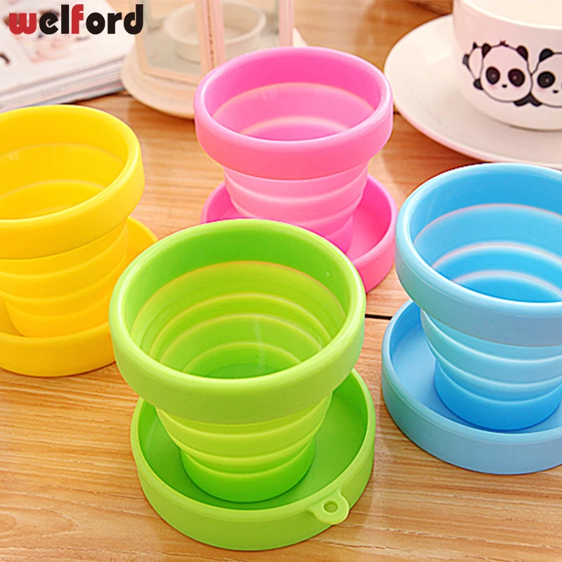 

Mini Candy Portable Silicone Folding Mugs with cover Telescopic Collapsible Retractable Outdoor Travel Tableware Foldable Cups