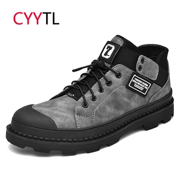 

CYYTL Men Leather Shoes Casual Safety Work Boots Winter Botas Hombre Soft Erkek Bot Motocycle Warm Male Sneakers Footwear