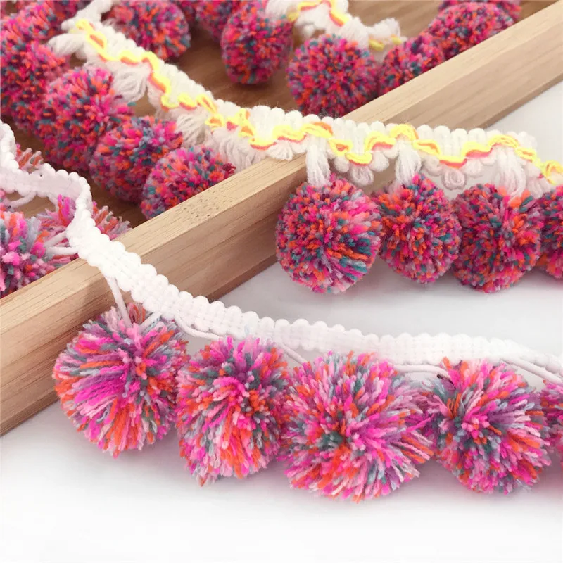 3Yards Pom Tassel Lace Trim Ribbon Ball Fringe Fabric Decor DIY Material Clothing Bags Curtain Sewing Craft Accessories | Дом и сад