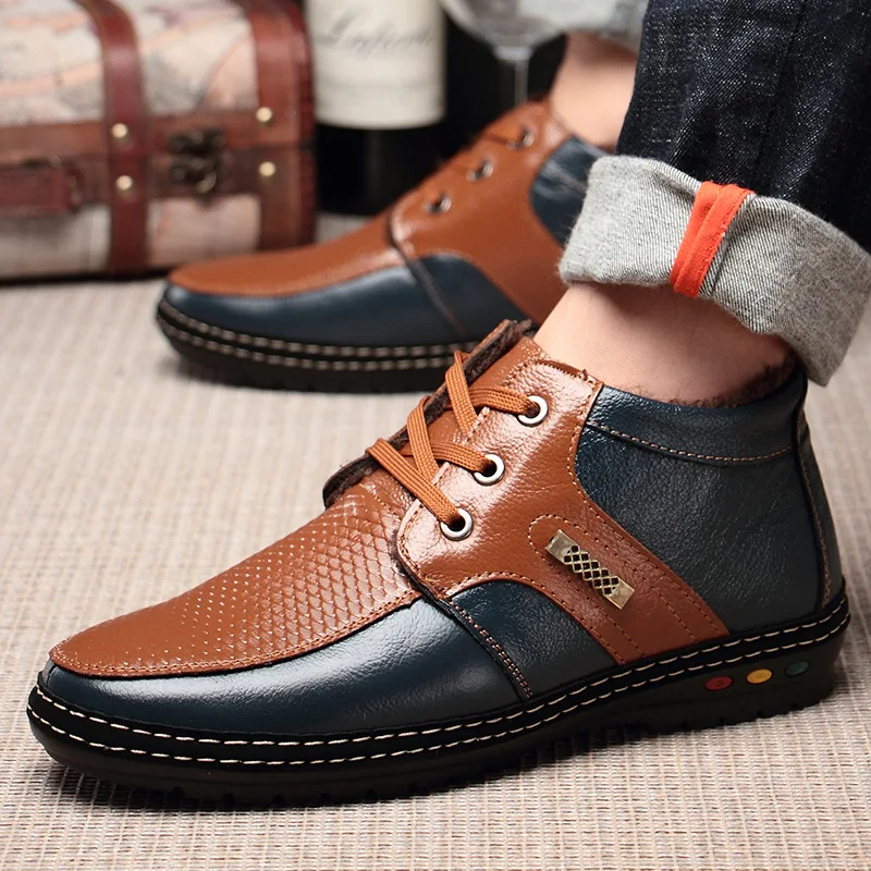 

Men's Winter Boots For 2018 Soft Genuine Leather Snow Boots Waterproof Warm Shoes Men