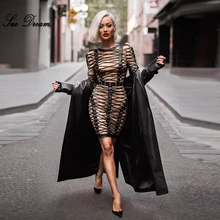 Wholesale 2017 new Women Track lace up Runway Bandage Dress O-Neck Long Sleeves Black Line mesh Celebrity Evening party Dresses