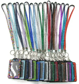 

2016 Fashion 1pcs Bling Rhinestone Crystal Neck Lanyard Strap Custom Lanyard With Vertical PU ID Card Badge Holder