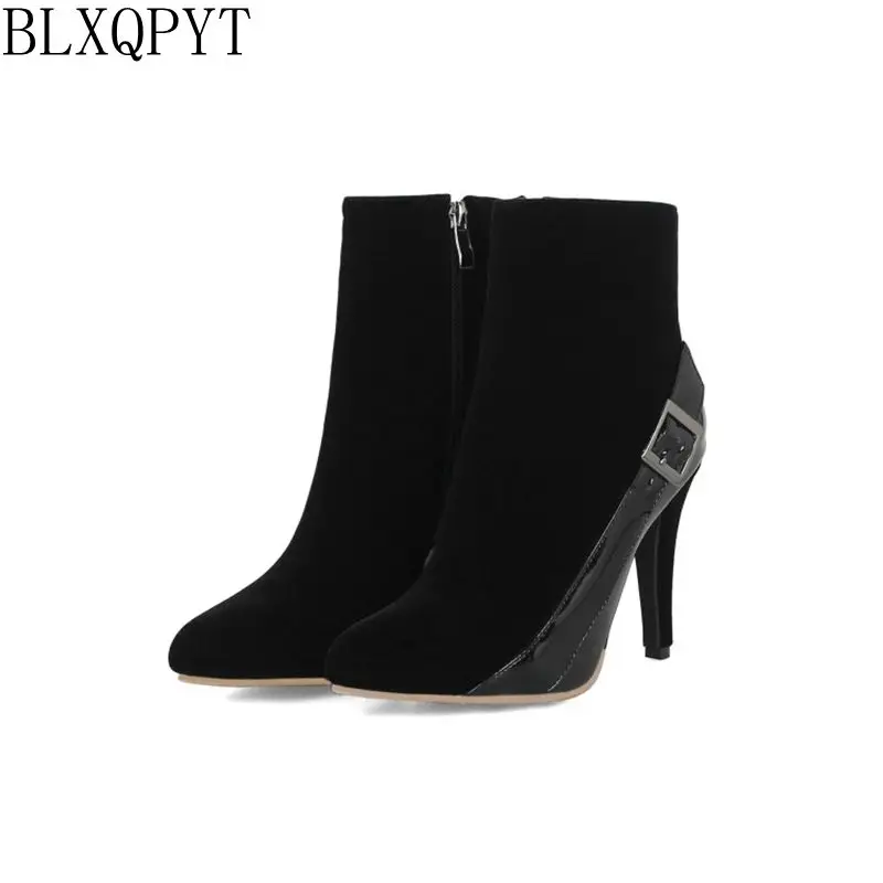 

BLXQPYT Plus Fashion Small & Big Size 28-52 Flock Warm New Boot Women Zipper High Heels Wedding Shoes Woman Ankle Boots Y123