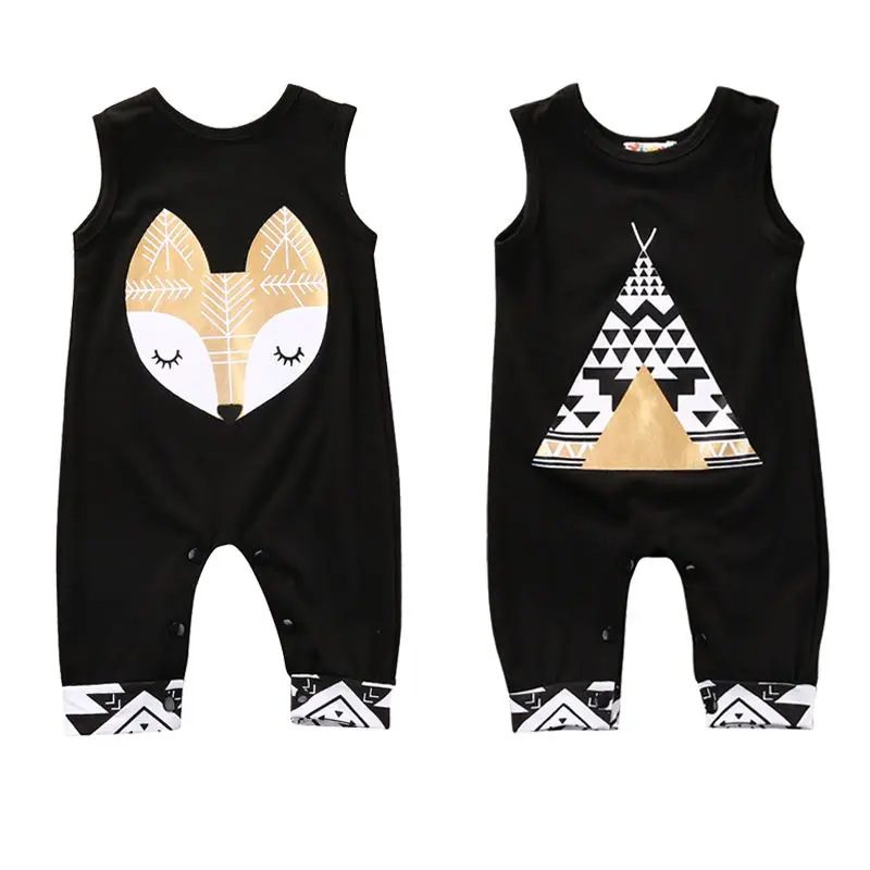 

Fashion Newborn Kid Baby Boy Romper patterned Sleeveless Baby Romper Black