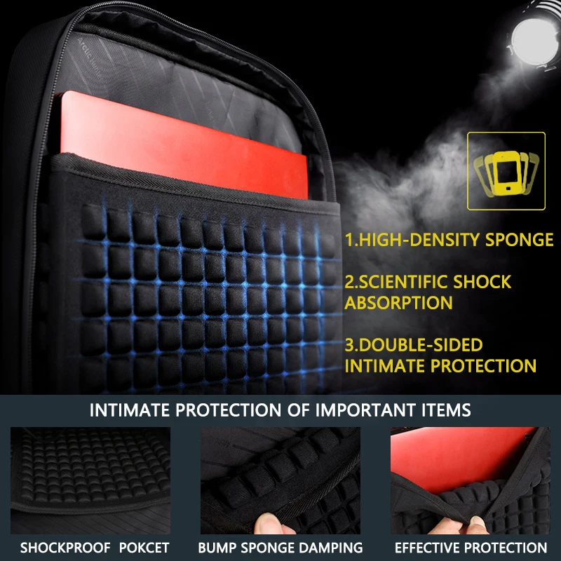 صدمات رجل USB شحن مكافحة سرقة الظهر للماء 15.6 بوصة الأسود الذكور محمول Bagpacks سفر متعددة الوظائف أكياس