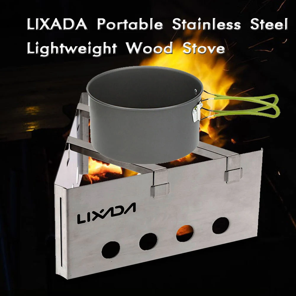 Lixada Outdoor Camping Triangle Wood Stove Compact Pocket Alcohol Stainless Steel Stove Outdoor Cooking Backpacking Picnic Stove