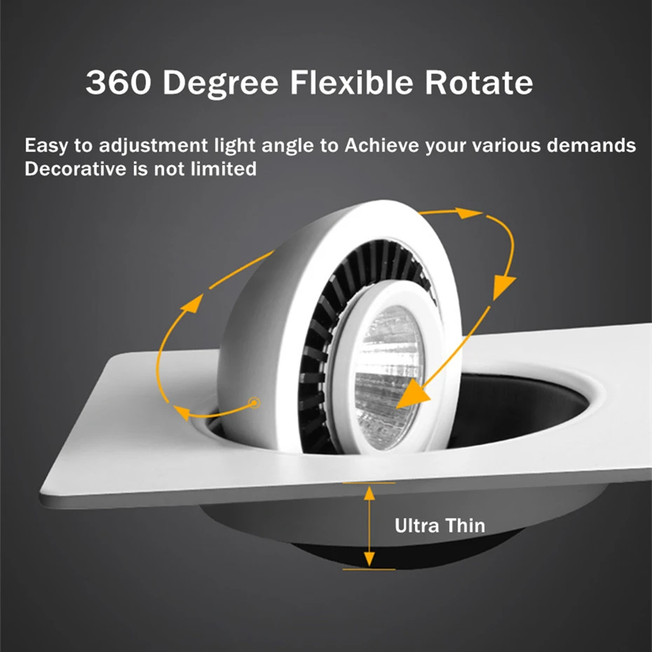 [DBF] вращающийся на 360 Угол светодиодный COB встраиваемый светильник квадратной формы 10 Вт 14 Вт 20 Вт 24 Вт Светодиодный точечный потолочный светильник для фото ТВ фона 220 В