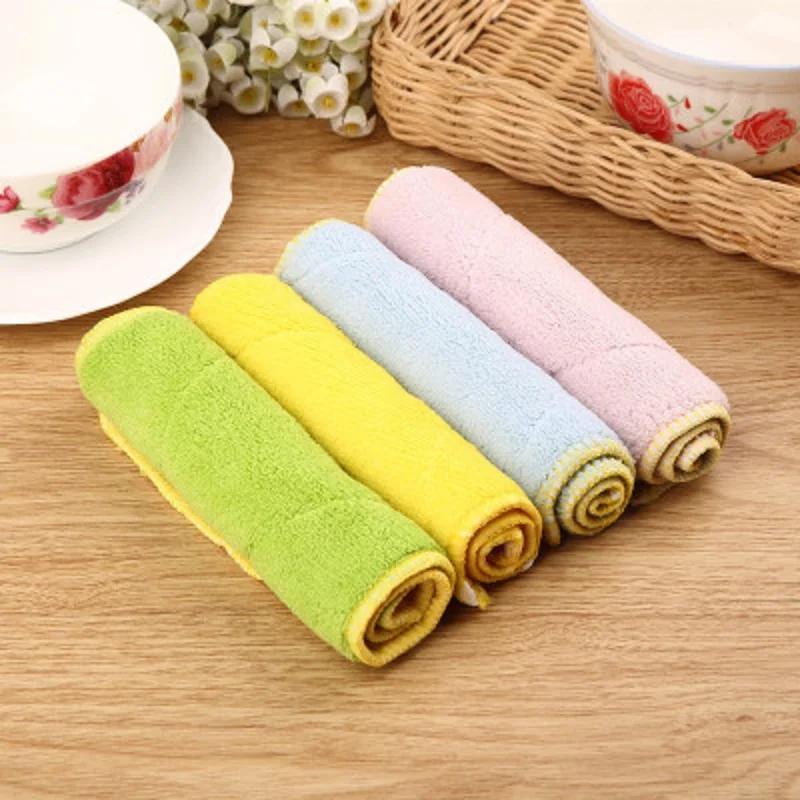 

2pcs Soft New Double-sided Microfiber car Dish towels Thickening Cloth Dish Nonstick Oil Absorbent Kitchen Towels Scouring pad