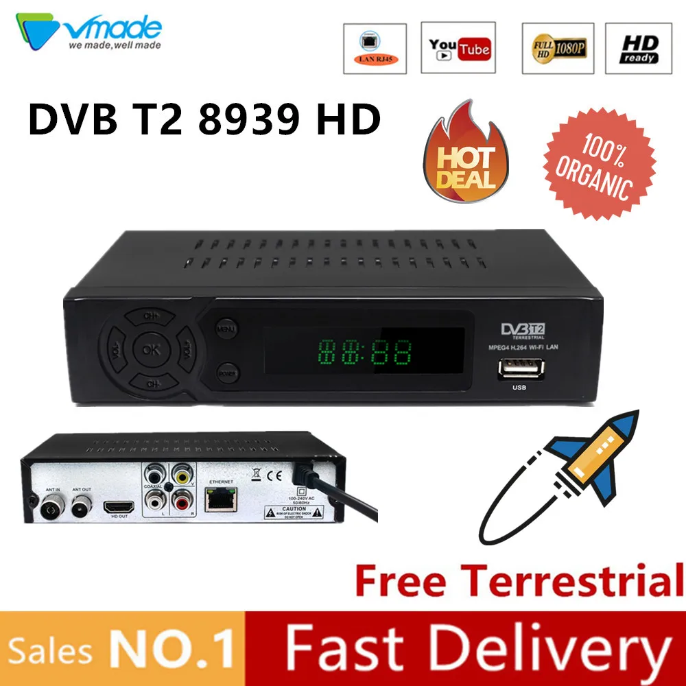 Vmade DVB-T2 8939 Full HD 1080P T2 в наземном приемнике цифровая коробка поддержка Youtube, TPTV, PVR с сетевым RJ45 телеприставками