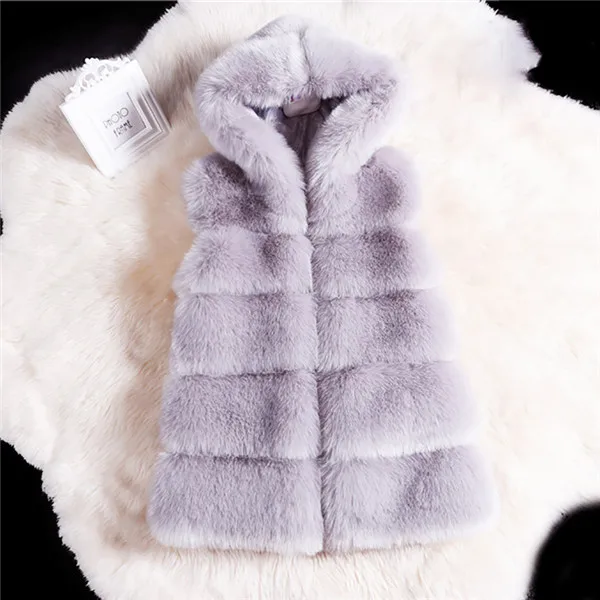 Новейшая зимняя куртка с капюшоном из искусственного лисьего меха, Модный женский жилет, теплое пальто, верхняя одежда, пальто, парка, длинный жилет без рукавов - Цвет: Серый