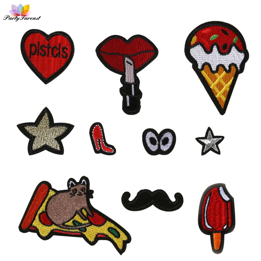 

PF Lipstick Embroidered Iron On Patch Moustache Thermo-adhesive Clothing Patches Stickers Accessories For Backpack Jacket TB059