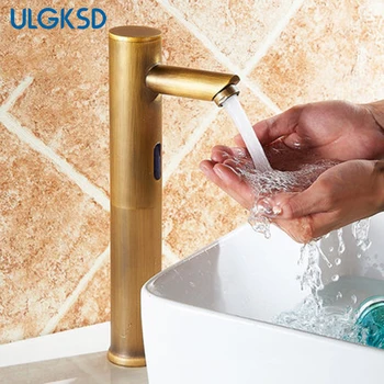

Basin faucet Antique brass Hot Cold Free Automatic Hand Touch Tap Sensor Faucets Mixer Battery Power Bathroom tap