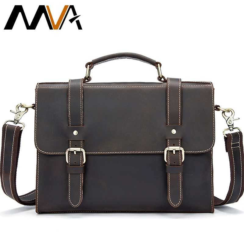 

MVA Men Laptop Messenger Bags Crazy Horse Leather Shoulder Bags Business Briefcase Laptop Handbag Tote Vintage Crossbody Bag Men