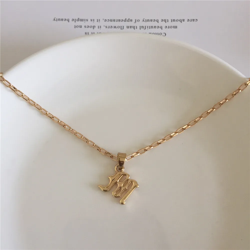

CHIC WOMEN NECKLACE GOLD COLOR PLATING OLD ENGLISH FONT M LETTER NECKLACE
