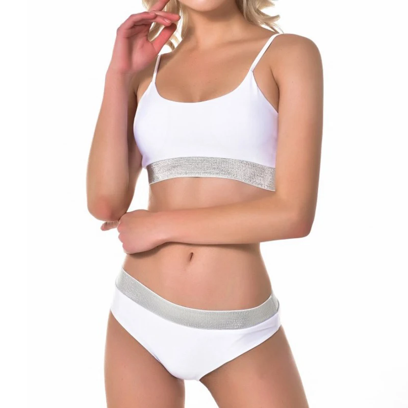 

High Quality Women Summer Solid Bikini Crop Top with Pants Backless Middle Waist Bathing Suit NCM99