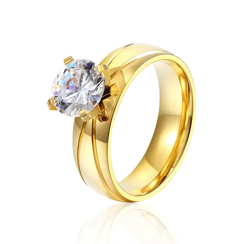 

Hot Fashion Stainless Steel Gold Color Wedding Ring Flashing Crystal Line Ring For Women Best Gift Marry Jewelry wholesale