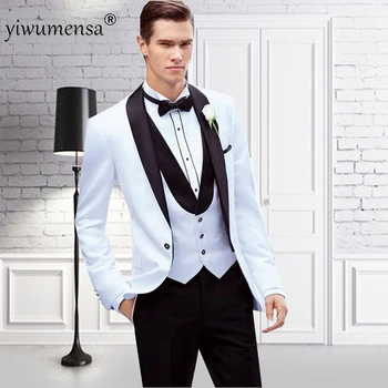 

YIWUMENSA Summer Sky Bule Jacket With Black Shawl Lapel Mens Suits For Smoking Business Blzaer Groomsman Wedding Party Gown