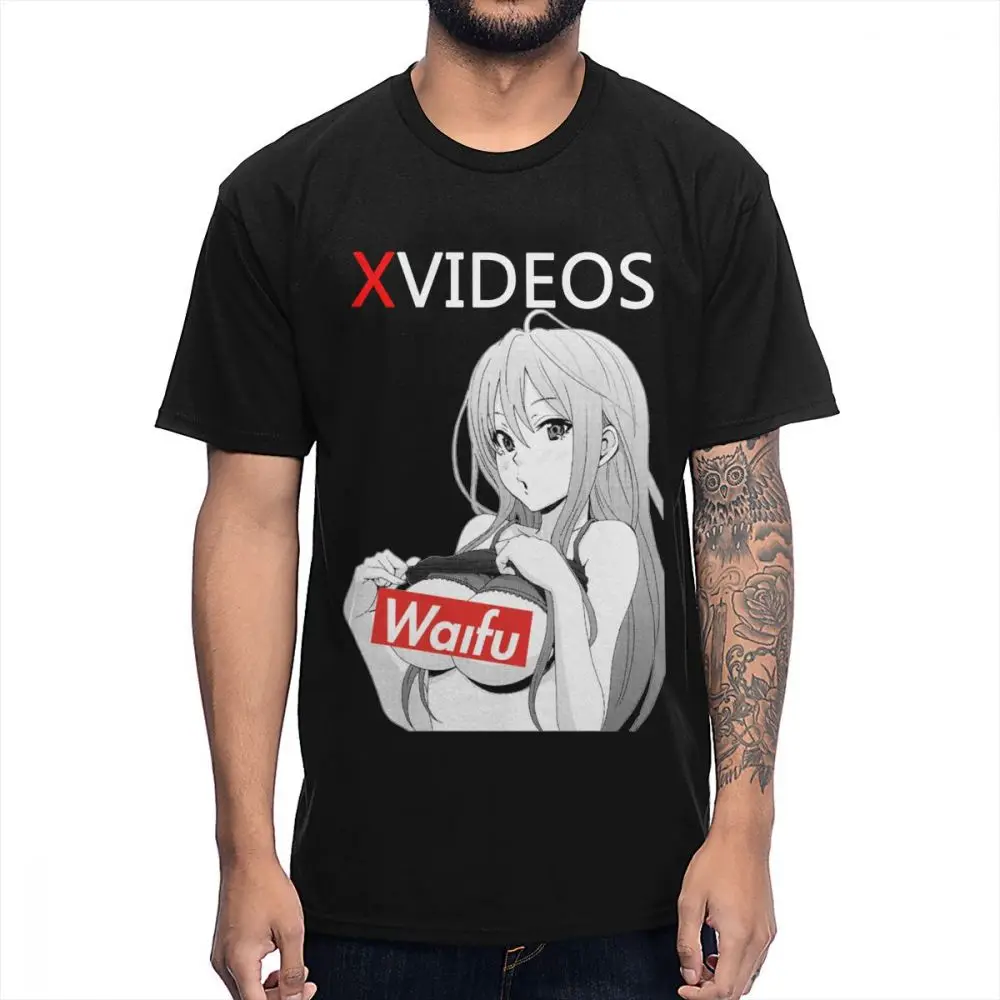 Новое поступление, XVideo, Сексуальная футболка с аниме Ahegao Waifu, хлопок, Круглый ворот, футболка большого размера - Цвет: Черный