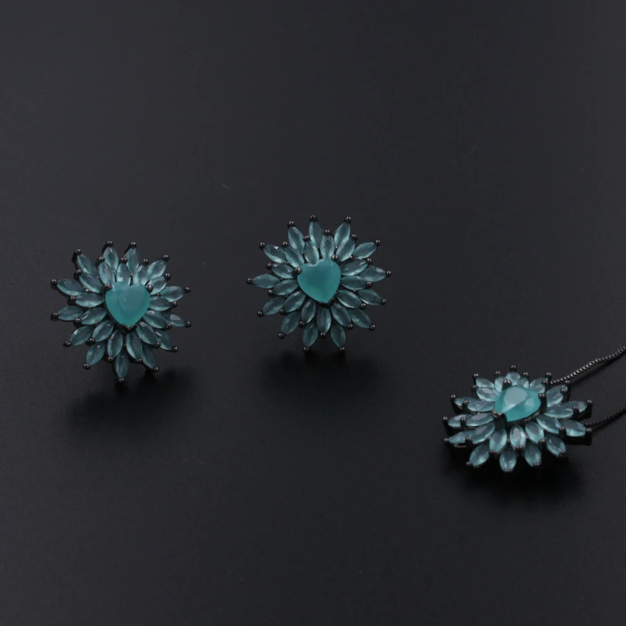 milky blue earring and pendant necklace flower shape pendant necklace jewerly set for women gift milky blue earring and pendant necklace flower shape pendant necklace jewerly set for women gift