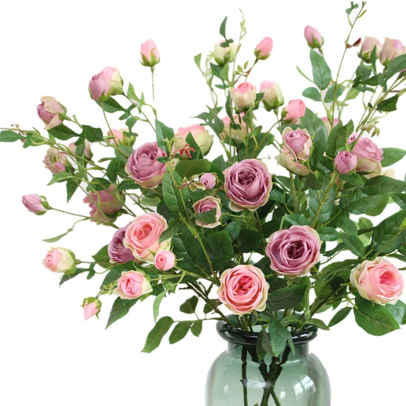 Artificial 6 Heads Roses Silk Flowers Big Artificial Flowers Small Buds