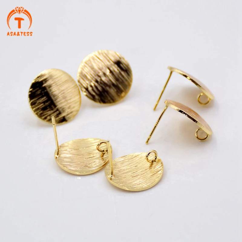 

10 PCS Gold Plated 15mm round Curved Post Charm Findings With 2mm Loop Circle Connector Earrings Stud Base DIY Making Jewelry